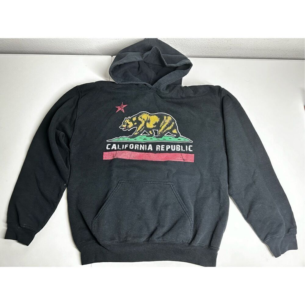 Gildan California Republic Bear Hoodie Pullover Sweatshirt Black Sz M See Notes - Picture 2 of 12